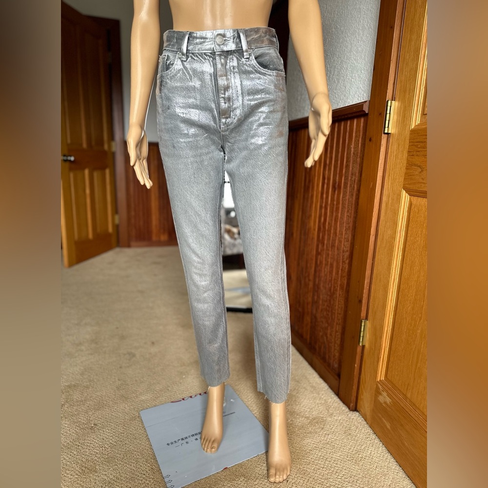 ZARA ZW The Metallic Slim Jeans Silver 25/US 0